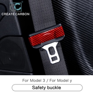 Tesla อุปกรณ์เสริม2cs Real Carbon Fiber Creative atch For Safety Belt Buckle Sticker For Tesla Model 3 Interior Accessor