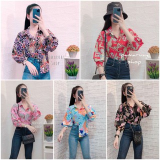 พร้อมส่ง🌺เสื้อเชิ้ตแขนยาวแขนพองสวยๆ🌺เสื้อลายแบรนด์ดังแขนบอลลูนสวยๆ🌈