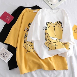 ย้อนยุคด้านบนของเกาหลีใต้ Garfield การ์ตูนพิมพ์เสื้อยืดแฟชั่นฮาราจูกุสาวน่ารักผู้หญิงเสื้อยืดS-5XL