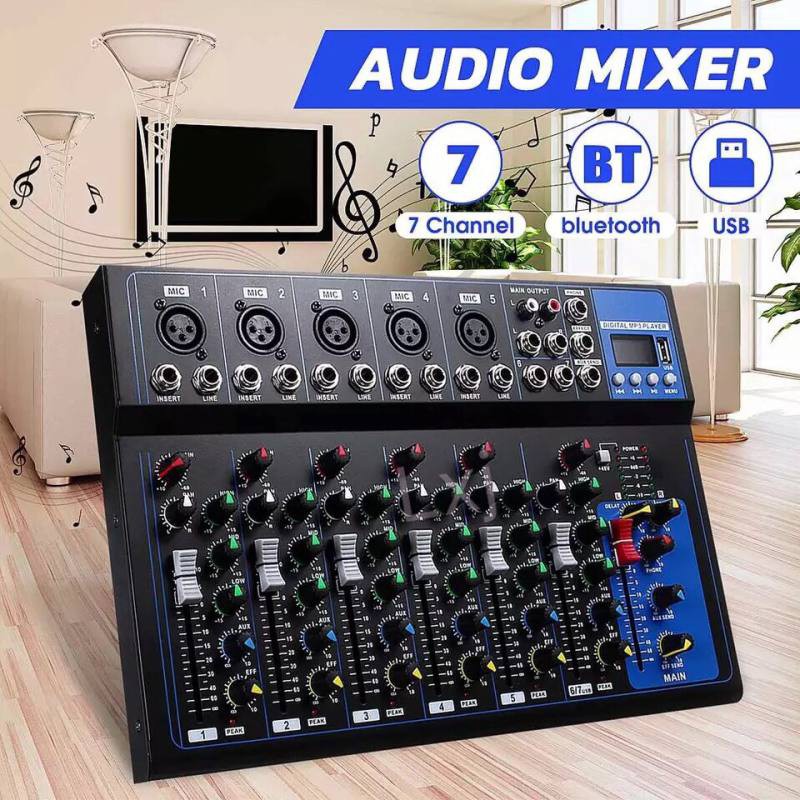 มิกซ์เซอร์ 7 แชลแนล DJ สตูดิโอ KARAOKE Live สด Gaming ควบคุมซาวด์ Sound Mixer 7-Channel รองรับบลูทูธ
