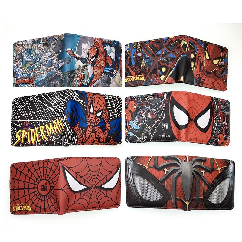 Superhero กระเป๋าสตางค์ผู้ชายอะนิเมะ Spiderman Bifold Pu กระเป๋าสตางค์สําหรับเด็กการ์ตูนกระเป๋าเหรียญสําหรับชายคลิปเงินเด็กวันเกิดคริสต์มาสของขวัญ