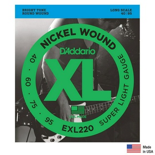 DAddario® EXL220 สายกีตาร์เบส 4 สาย แบบนิกเกิล ของแท้ 100% (Super Light, 40-95) ** Made in USA **