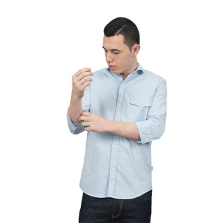 Han&amp;Co.M.Blue 3/4 Sleeve Shirt-Blue เสื้อเชิ้ตแขน3/4สีBlue(Men)
