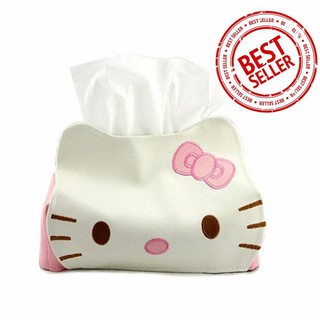 กล่องหนัง ใส่ กระดาษทิชชู่ ในรถยนต์ รูป Hello Kitty (ทำจากหนัง100% นำเข้าจากญี่ปุ่น) คิตตี้ หนัง กล่องใส่กระดาษทิชชู่