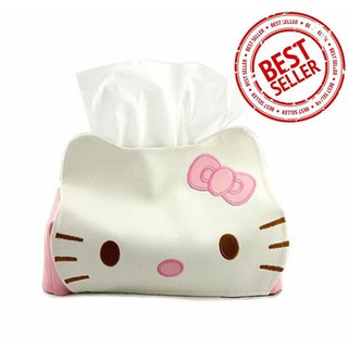 กล่องหนัง ใส่ กระดาษทิชชู่ ในรถยนต์ รูป Hello Kitty (ทำจากหนัง100% นำเข้าจากญี่ปุ่น) คิตตี้ หนัง กล่องใส่กระดาษทิชชู่