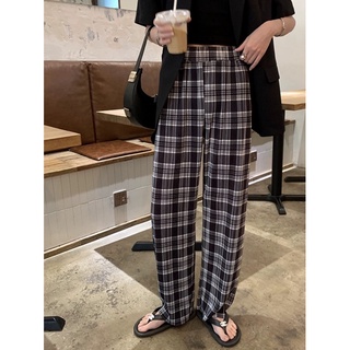 กางเกงเอวยืดผ้าพลีท CHECKERED PLEATED PANTS