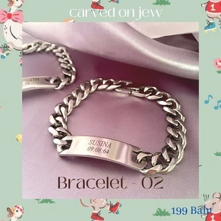 02-สร้อยข้อมือแสตนเลส 2 สี🤍🖤 สลักชื่อฟรีไม่จำกัดตัวอักษร✨Carved.on.jew