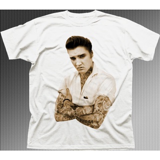 เสื้อยืดผ้าฝ้ายพิมพ์ลายขายดี เสื้อยืดแขนสั้น คอกลม พิมพ์ลาย Elvis Presley The King แฟชั่นสําหรับผู้ชาย