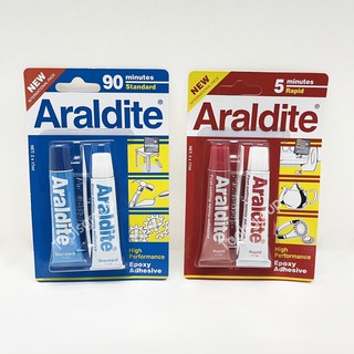 ARALDITE กาวอีพอกซ์ซี่แบบผสม (สีใส) ของแท้100% หลอดฟ้า- ขาวแห้งช้า90นาที (Min.) แดง- ขาว แห้งเร็ว5นาที (Min.)