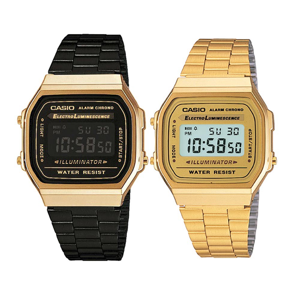 นาฬิกาอิเล็กทรอนิกส์กันน้ำ นาฬิกาข้อมือ Casio Standard ผู้ชายและผู้หญิง รุ่น A168WG-9W - BlackGold