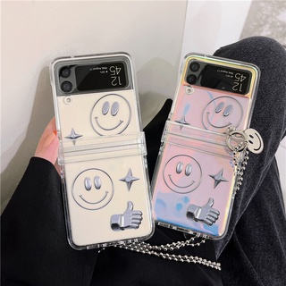 เคสโทรศัพท์มือถือ PC แข็ง แบบใส กันกระแทก ลายหน้ายิ้ม สีเงิน สําหรับ Samsung Galaxy Z Flip 4 5G Z Flip 3