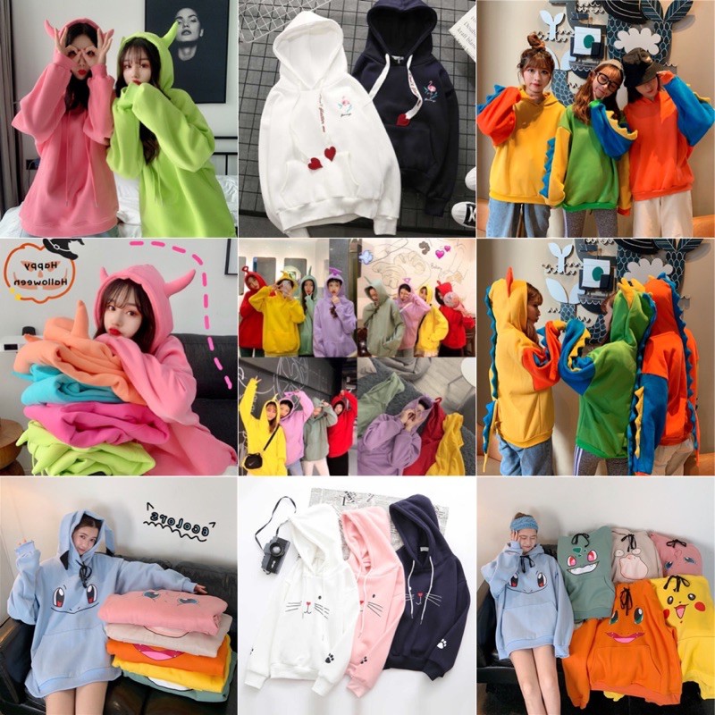 พร้อมส่ง เสื้อกันหนาวฮู้ดแขนยาว สีพื้น น่ารักๆ ผ้าหน้านุ่ม มาใหม่ มีหลายแบบให้เลือกเลยจ้า