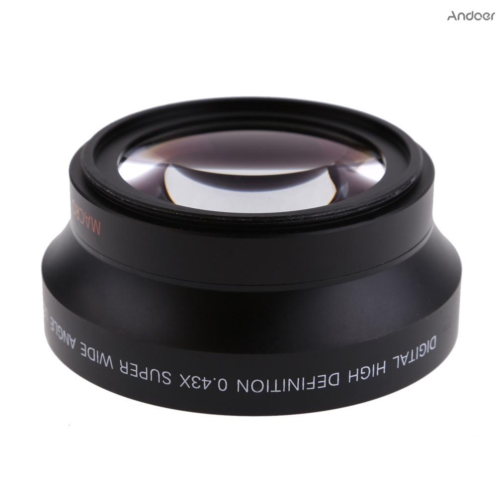 Andoer เลนส์มุมกว้างดิจิตอล 67 มม. 0.43 × Super Wide Angle Lens พร้อมมาโครญี่ปุ่นสําหรับ Canon Rebel T5I T4I T3I 18-135 มม. 17-85 มม. และ Nikon 18-105 70-300 โวลต์