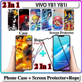 2 IN 1 เคส VIVO Y81 Y81i เคส พร้อมกระจกนิรภัยโค้ง เซรามิก ป้องกันหน้าจอ นารูโตะ และการออกแบบ One Piece