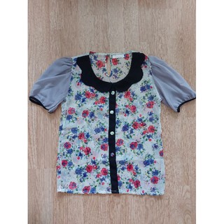 เสื้อชีฟองซักเก็บแต่งกระดุมหลอก