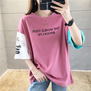 เสื้อยืดคอกลมแขนสั้น oversize ผู้หญิงShort Sleeve T-Shirt(สีดำ)4004- Fuchsia