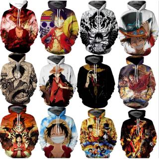 เสื้อกันหนาวมีหมวกพิมพ์ลาย One Piece Luffy 3D