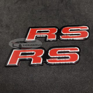 หน้า + หลัง 1 คู่ ป้ายโลโก้ Logo RS Racing อาร์เอส ติดรถ สีแดง ขอบเงิน พื้นดำ ติดท้ายรถ ติดกระจังหน้ารถยนต์ แต่งรถซิ่ง