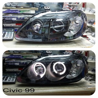 ไฟหน้าโปรเจคเตอร์ HONDA CIVIC 1999-2000 โคมดำ มีวงแหวนขาว