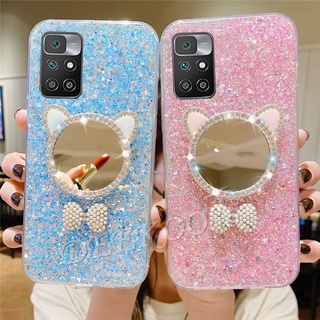 เคสโทรศัพท์ Xiaomi Redmi 10 Note 10 Pro Mi POCO F3 M3 X3 GT Nfc Pro เคส หูแมวน่ารัก กระจกแต่งหน้า กลิตเตอร์ สวยงาม เคสนิ่ม วิบวับ เคสด้านหลัง สําหรับ Redmi10