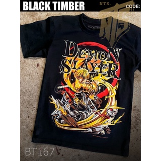 เสื้อยืดยอดนิยม BT 167 Demon Slayer Kimetsu Yaiba เสื้อยืด สีดำ BT Black Timber T-Shirt ผ้าคอตตอน สกรีนลายแน่น S M L XL