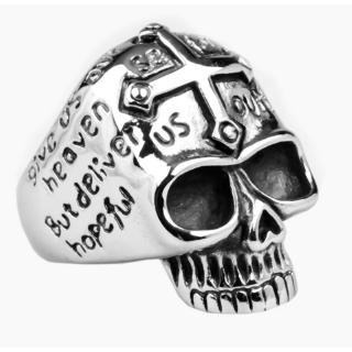 แหวนเหล็กไทเทเนียม Black Gold Skull Cross Steel Ring