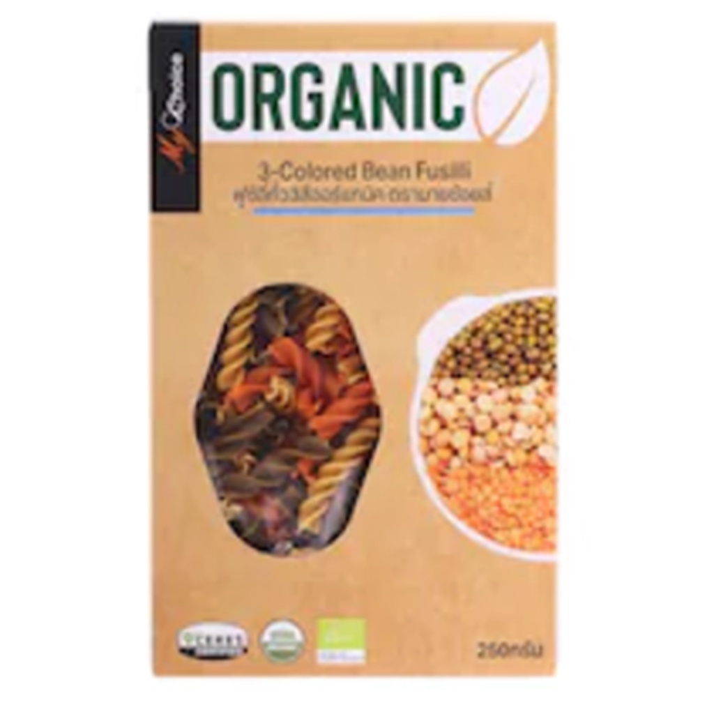 My Choice Fusilli 3 Colors Organic Pasta 250g.มายช้อยส์ฟูซิลี่ถั่ว3สีออร์แกนิค พาสต้า  อาหาร  วัตถุดิบ เส้นก๋วยเตี๋ยว