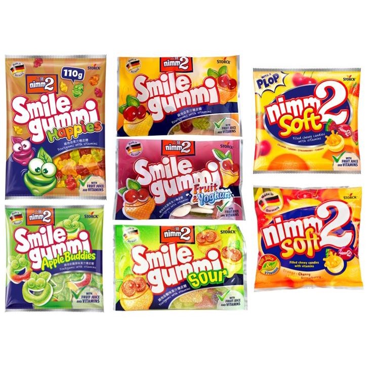 Nimm2 Smile Gummi นิมม์ ทู สไมล์ กัมมี่ เยลลี่นำเข้า มี 7 รสชาติให้เลือก 90/110/116 กรัม haribo trolli yupi