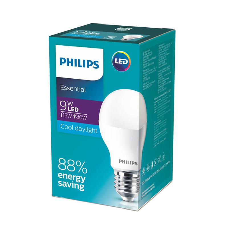 ฟิลิปส์ หลอดไฟขั้ว E27 LED Essential 9 วัตต์ แสงขาว Philips Bulb E27 LED Essential 9W White Light