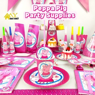 【พร้อมส่ง】6/10 ชิ้น ชุด Peppa Pig เด็ก สุขสันต์วันเกิด ปาร์ตี้ ตกแต่ง จาน ถ้วย ส้อม ช้อน การ์ดเชิญ หมวก แบบใช้แล้วทิ้ง ผ้าปูโต๊ะ ดึงธง น่ารัก วันเกิด สติกเกอร์ Kid Happy Birthday Party Decoration Disposable Plate Dish Cup Fork Spoon Inviting Card