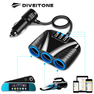 DIVEITONE 3.1A 12V รถ ที่ชาร์จ 3 ใน 1 ที่เสียบปลั๊กไฟสำหรับเสียบที่จุดบุหรี่ USB Car-charger Socket