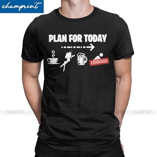 [100% Cotton]เสื้อยืดลําลอง แขนสั้น คอกลม พิมพ์ลาย Plan For Today Funny Coffe Dive Beer Sex สําหรับผู้ชาย เหมาะกับการดํา