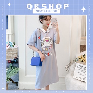 QKshop 🍭🦄  โอ๊ยคือมัน น่ารักมาก ชุดเดรสแต่งคอปก สกรีนลายน่ารักสดใสพร้อมสายรุ่งเพิ่มความหวาน น่ารักแบบนี้ต้องรีบแล้ว🍧