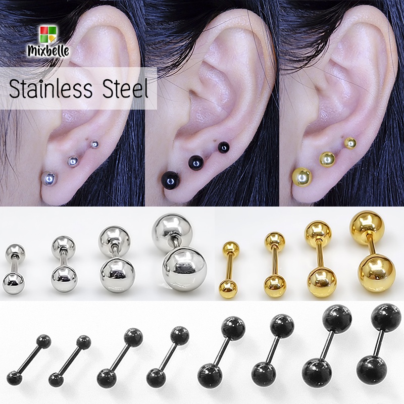 จิวหูดัมเบล สแตนเลส 316L เครื่องประดับแฟชั่น สำหรับผิวแพ้ง่าย [รหัส B]