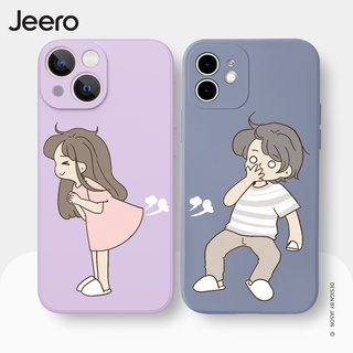 Jeero เคสคู่ เคสไอโฟน คู่รัก ขอบเหลี่ยมกันกระแทกซิลิโคนนุ่มการ์ตูนน่ารักตลก เคสโทรศัพท์ Compatible for iPhone 15 14 13 12 11 Pro Max SE 2020 X XR XS 8 7 ip 6S 6 Plus HFE645