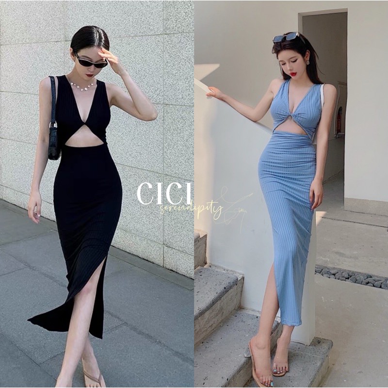 ส่งทันที Cici(NO. 527-1)เดรสไหมพรมยาว ใส่ได้สองด้าน แมทช์คู่กับเสื้อสูทสวยๆ