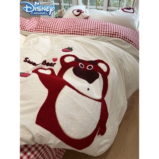 Ins Disney ชุดเครื่องนอน ผ้าฝ้ายแท้ ปักลาย 4 ชิ้น สําหรับหอพัก