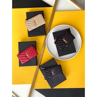 พรี ราคา2600 YSL Zip Card Holders กระเป๋า​บัตร 607915 หนังแท้กระเป๋าสตางค์ Size13×8cm