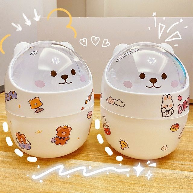 ถังขยะน้องหมีน่ารัก ถังใส่ของหมี น่ารักปุ๊กปิ๊ก ฟรีสติ๊กเกอร์ 2แผ่น พร้อมส่ง