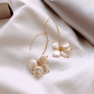 Gold Dangling Flat Pearls Earrings