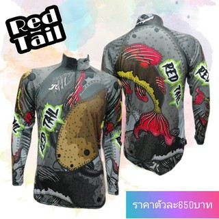 เสื้อตกปลา JK Thailand  เสื้อสำหรับกีฬากิจกรรมกลางแจ้ง ลาย RED TAIL ป้องกันรังสี UV 80% แห้งเร็ว