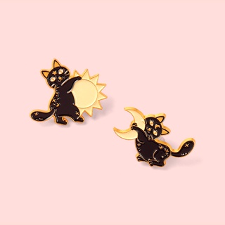 2 Styles Lovely Black Cat Lapel Brooch Enamel Pin Moon Sun Star Backpack Badge Accessories Design Sense Collection Gift