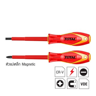 Total ไขควงหุ้มฉนวน ปากแบน + ไขควงหุ้มฉนวน ปากแฉก PH2 ขนาด 4 นิ้ว (Insulated Screwdriver) ( THTIS4100+THTISPH2100 )