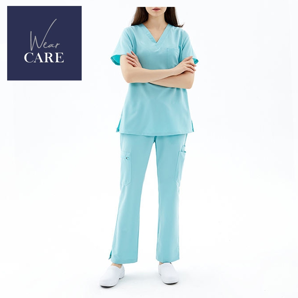 Beauty Salon Nursing Scrub Tops Elastic Waist Pant Unisex High