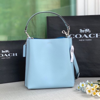 พร้อมส่งค่ะ NEW COACH Pebble Leathe Coach Mollie Bucket Bag 22 สีฟ้าหนังทั้งใบ