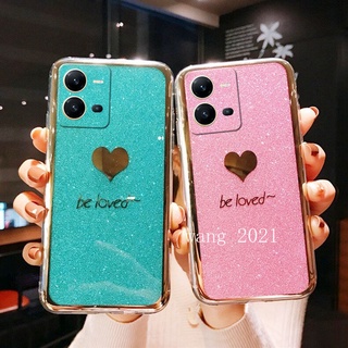 เคส For VIVO Y16 V25 V25e V25 Pro 5G Y35 2022 Y22 Y22s New Casing Plating Heart-Shaped Pattern Glitter Shockproof Lens Protection Hard Case Back Cover เคสโทรศัพท