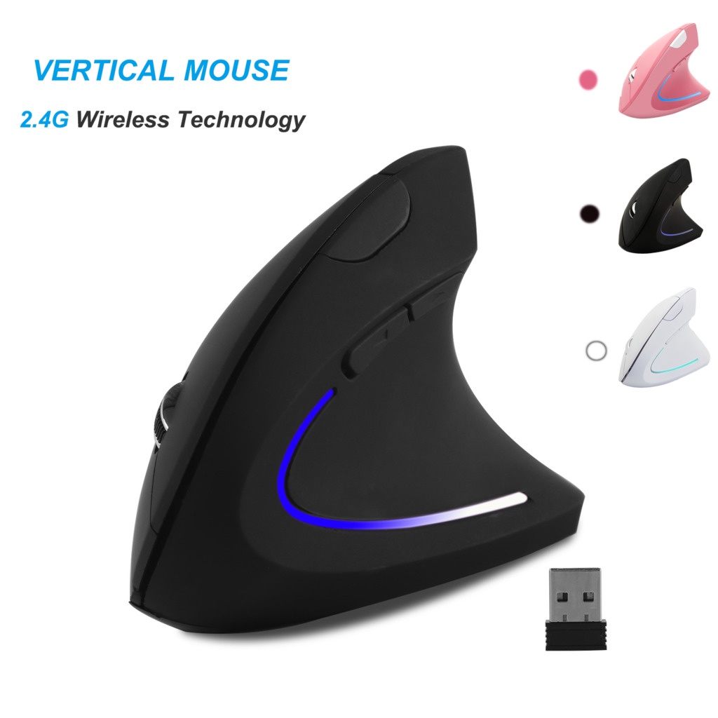 เมาส์คอมพิวเตอร์ไร้สาย USB Ergonomic เมาส์แนวตั้ง 1600DPI 6 ปุ่มสีชมพูเมาส์สําหรับเล่นเกมสําหรับแล็ปท็อป PC Notebook