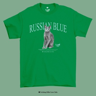 เสื้อยืดลาย RUSSIAN BLUE CAT   (ราเชินบลู) Classic Cotton Unisex by 【Nothing Hills】 ใหม่