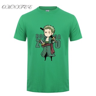 เสื้อยืดแขนสั้นลําลอง ผ้าฝ้าย พิมพ์ลายการ์ตูนอนิเมะ One Piece Roronoa Zoro แฟชั่นสําหรับผู้ชายS-5XL
