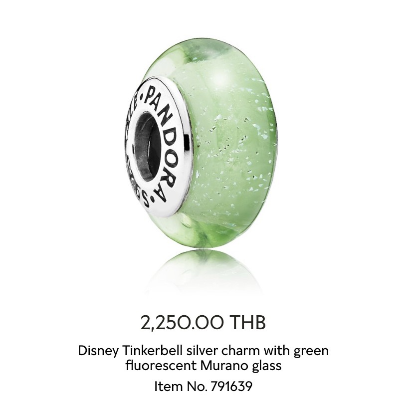 New Pandora Disney Tinkerbell silver charm with green fluorescent